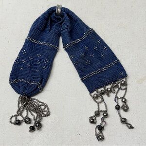 Antique Victorian Blue Crochet Glass & Cut Steel Beaded Misers Purse AS IS